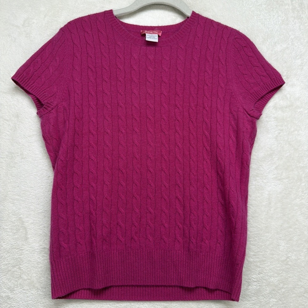 Cashmere Sweater Womens M Short Sleeve Cable Knit Pink Luxury